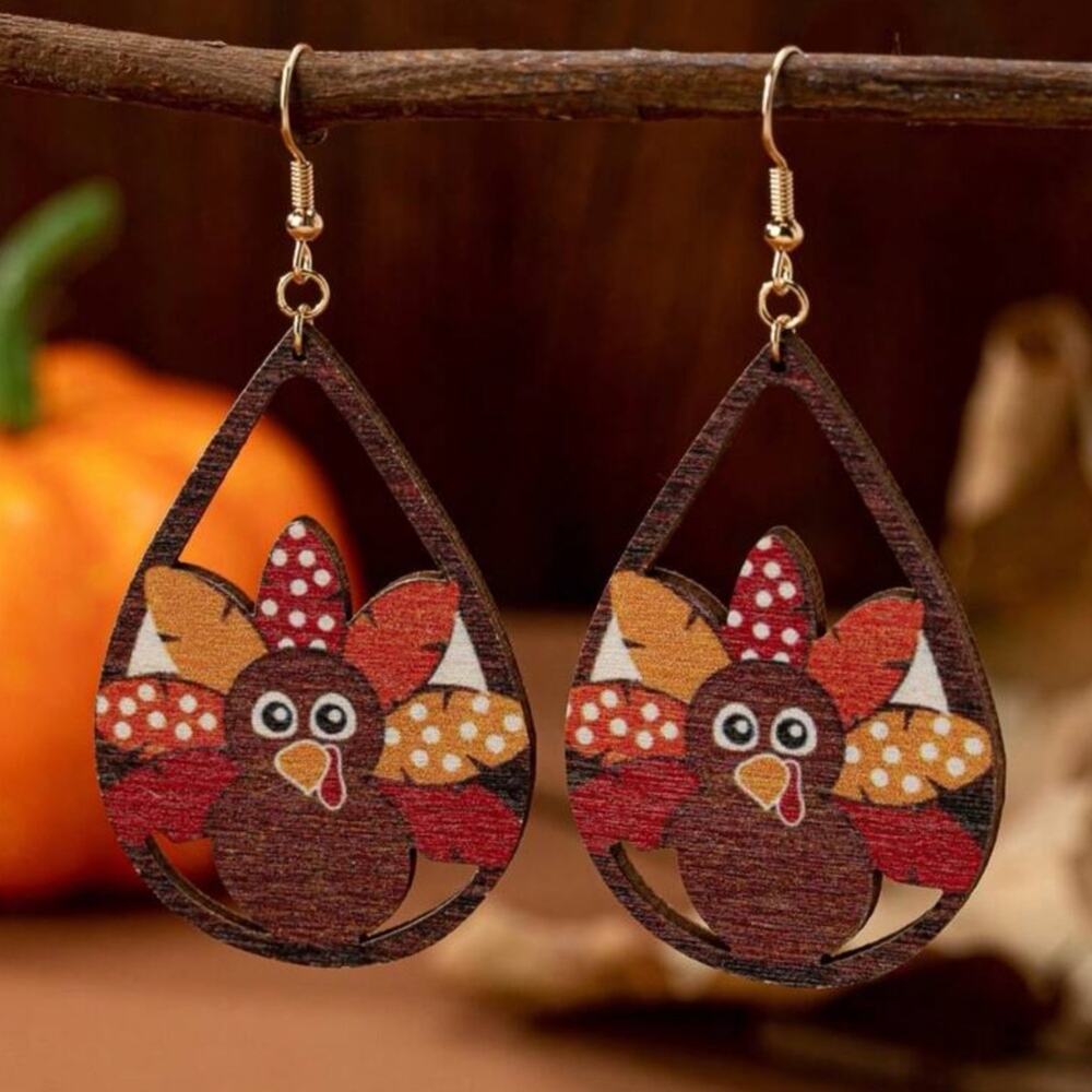 #20 Colorful Wood Turkey Earrings